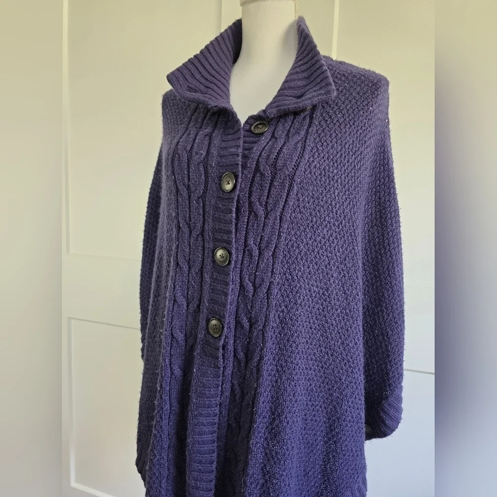 Women's Navy Cable Knit Sweater Cape